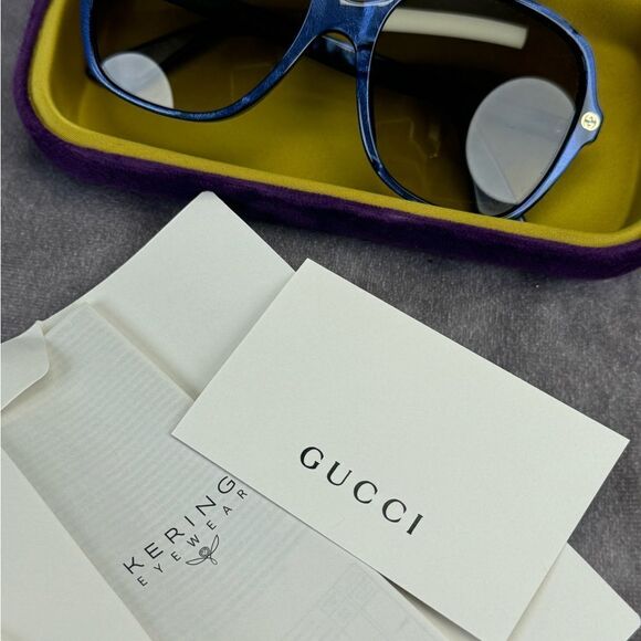 Gucci Sunglasses Blue Crystal/Non-Polarized Brown Gradient Lens GG0092S - Picture 15 of 15